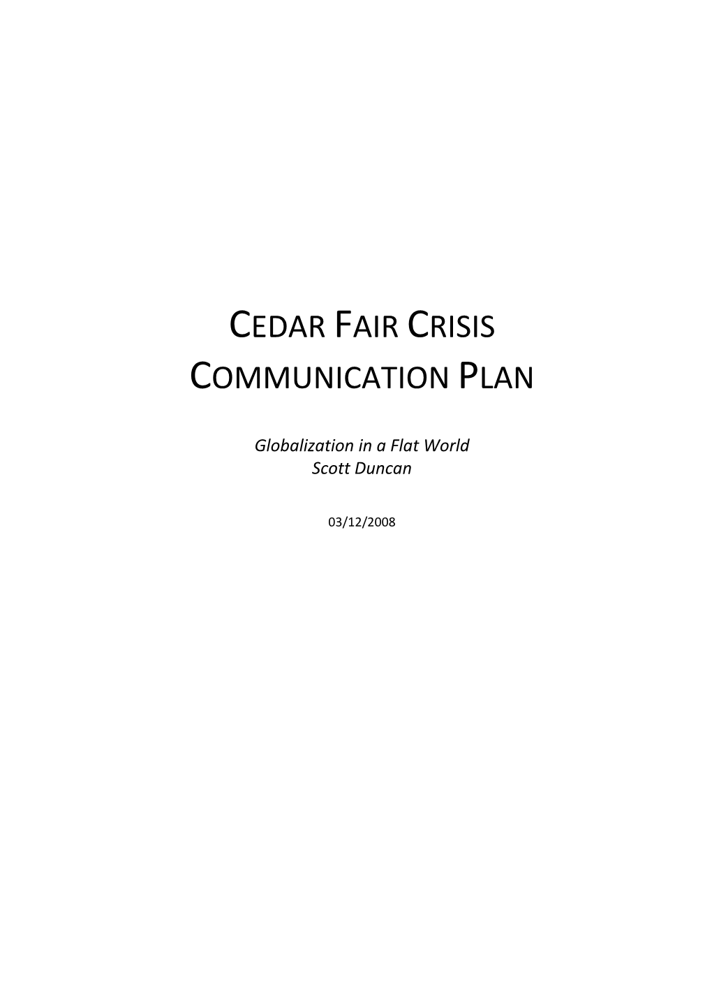 Cedar Fair Crisis Communication Plan