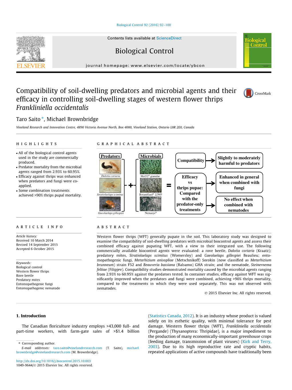 Biological Control 92 (2016) 92–100