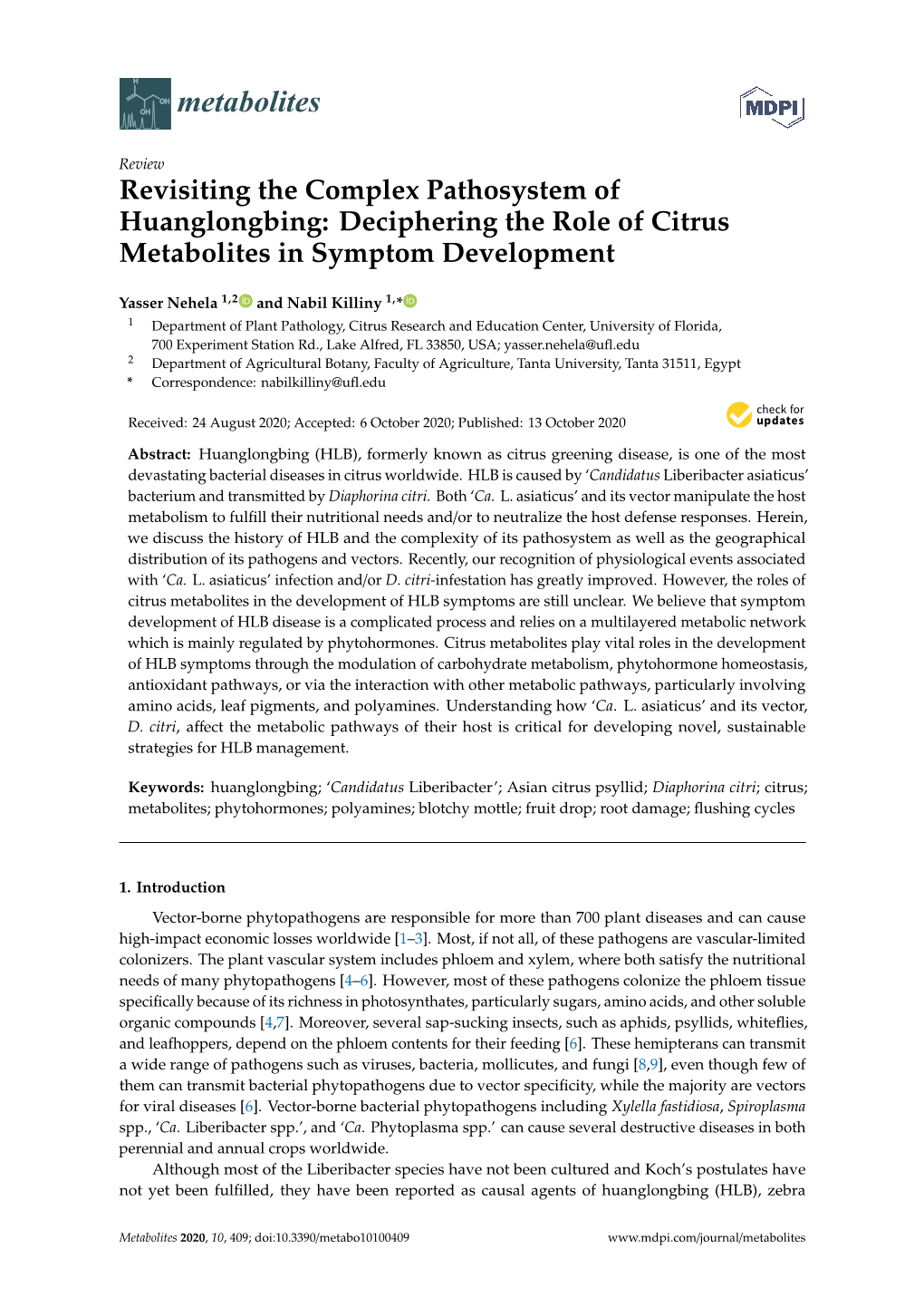 Deciphering the Role of Citrus Metabolites in Symptom Development