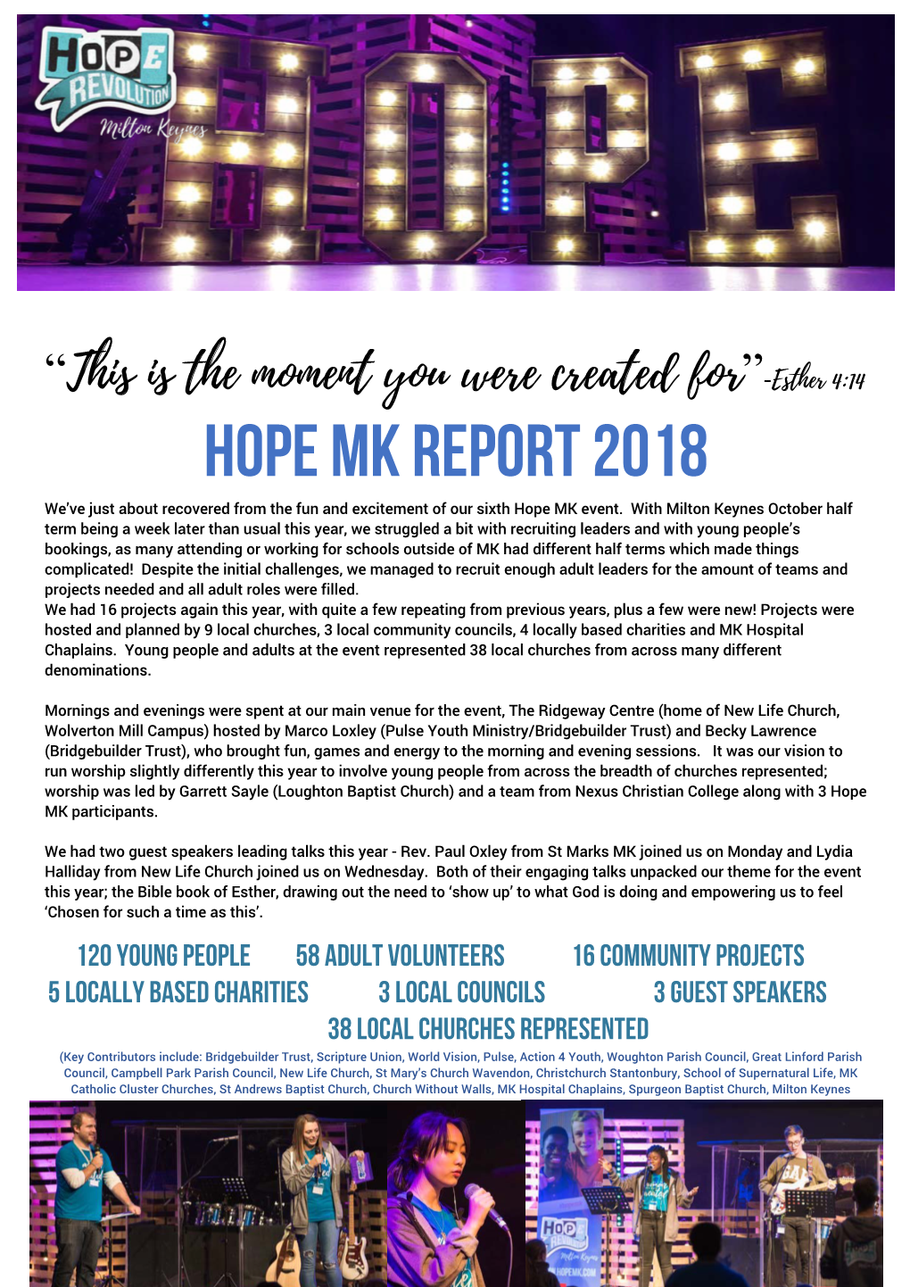Hope MK Report 2018 We’Ve Just About Recovered from the Fun and Excitement of Our Sixth Hope MK Event