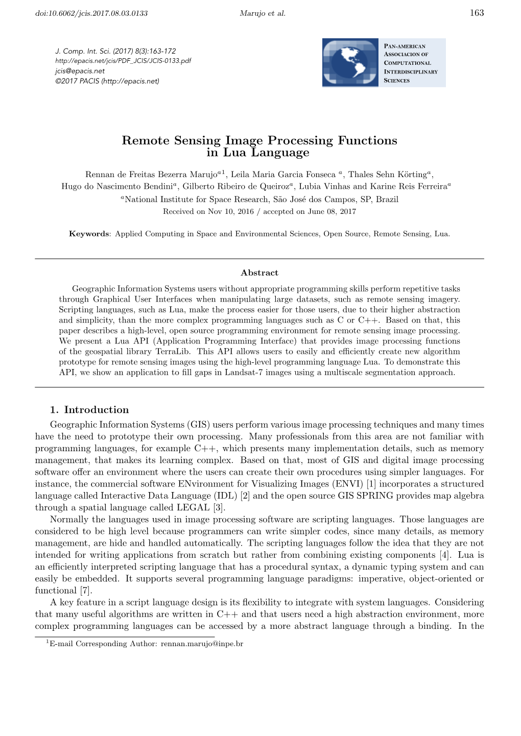 Remote Sensing Image Processing Functions in Lua Language