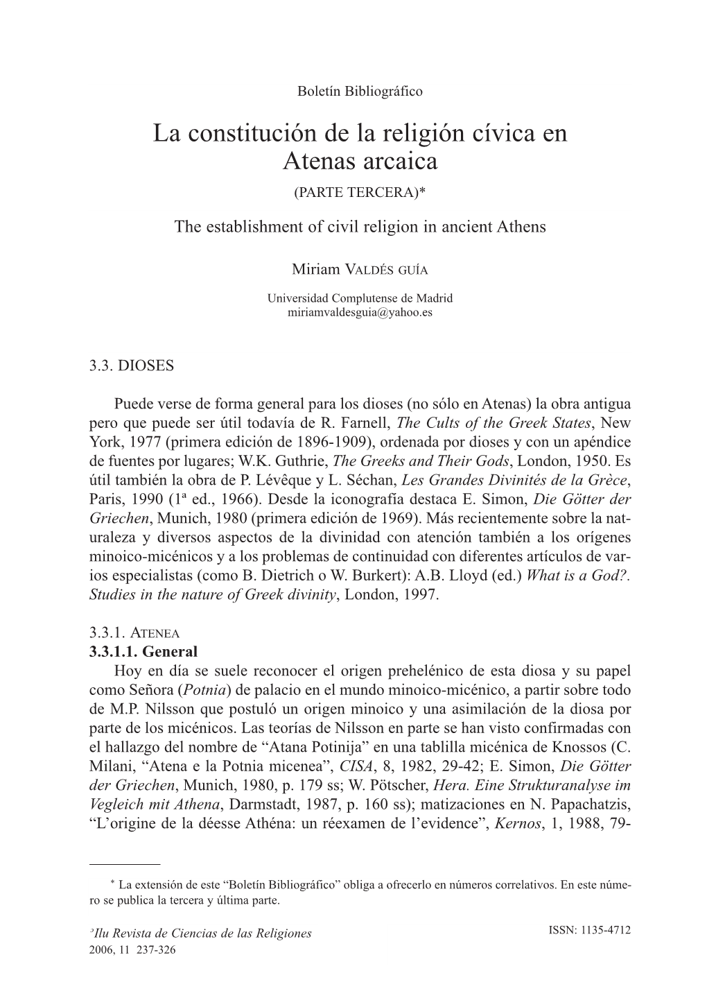 La Constitución De La Religión Cívica En Atenas Arcaica (PARTE TERCERA)*