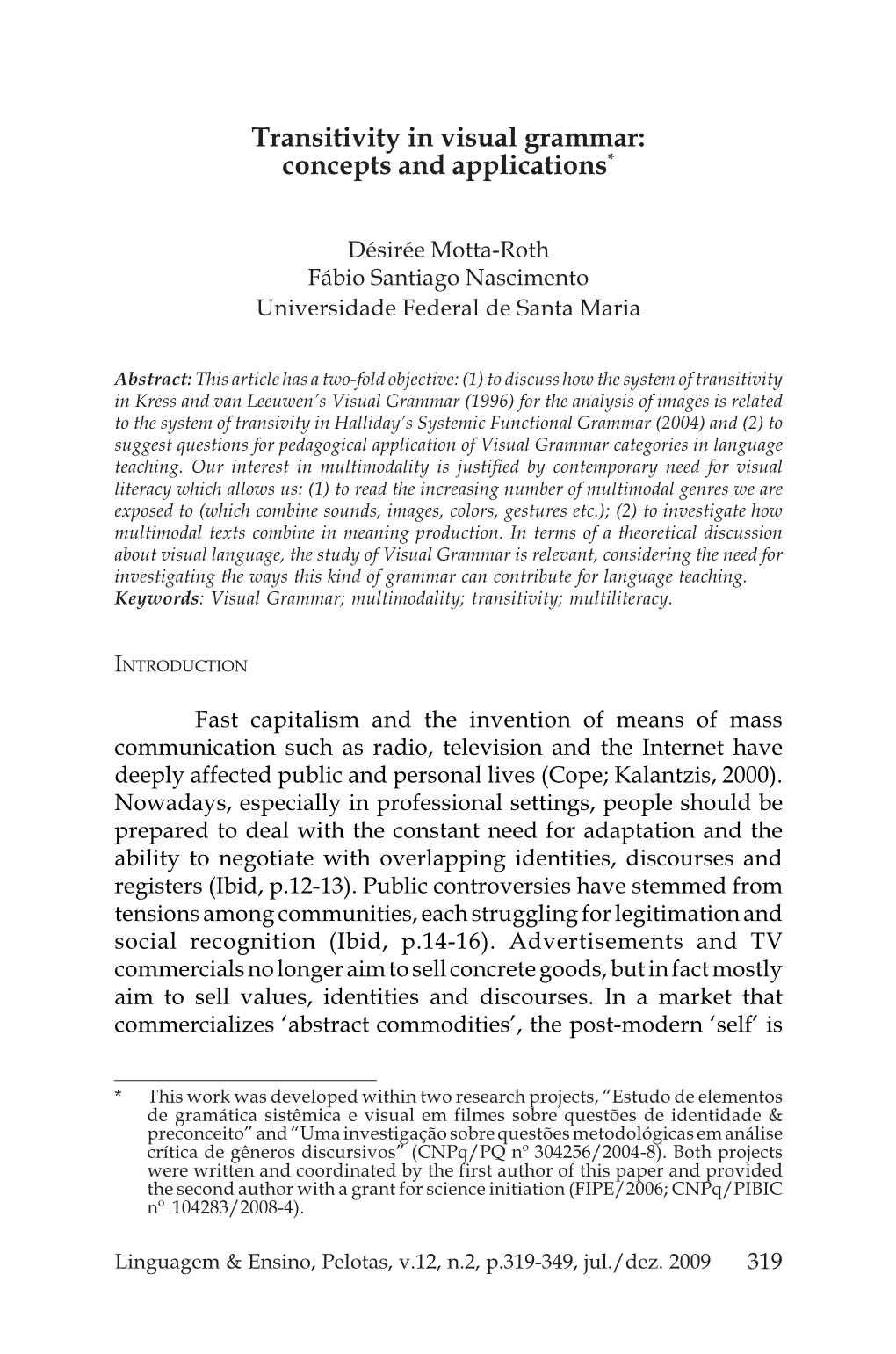 Transitivity in Visual Grammar: Concepts and Applications*