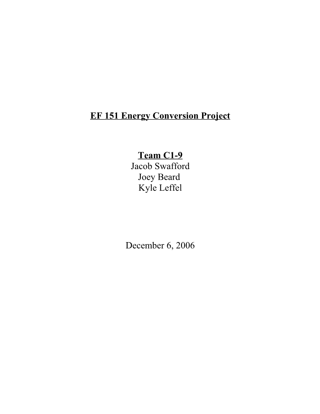 EF 151 Energy Conversion Project