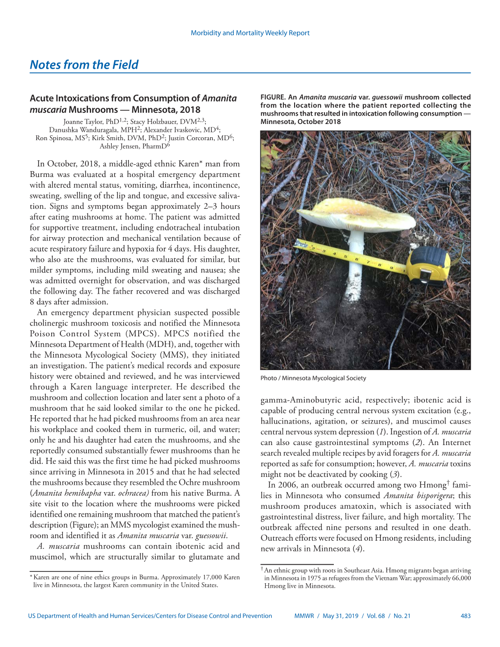 Acute Intoxications from Consumption of Amanita Muscaria Mushrooms