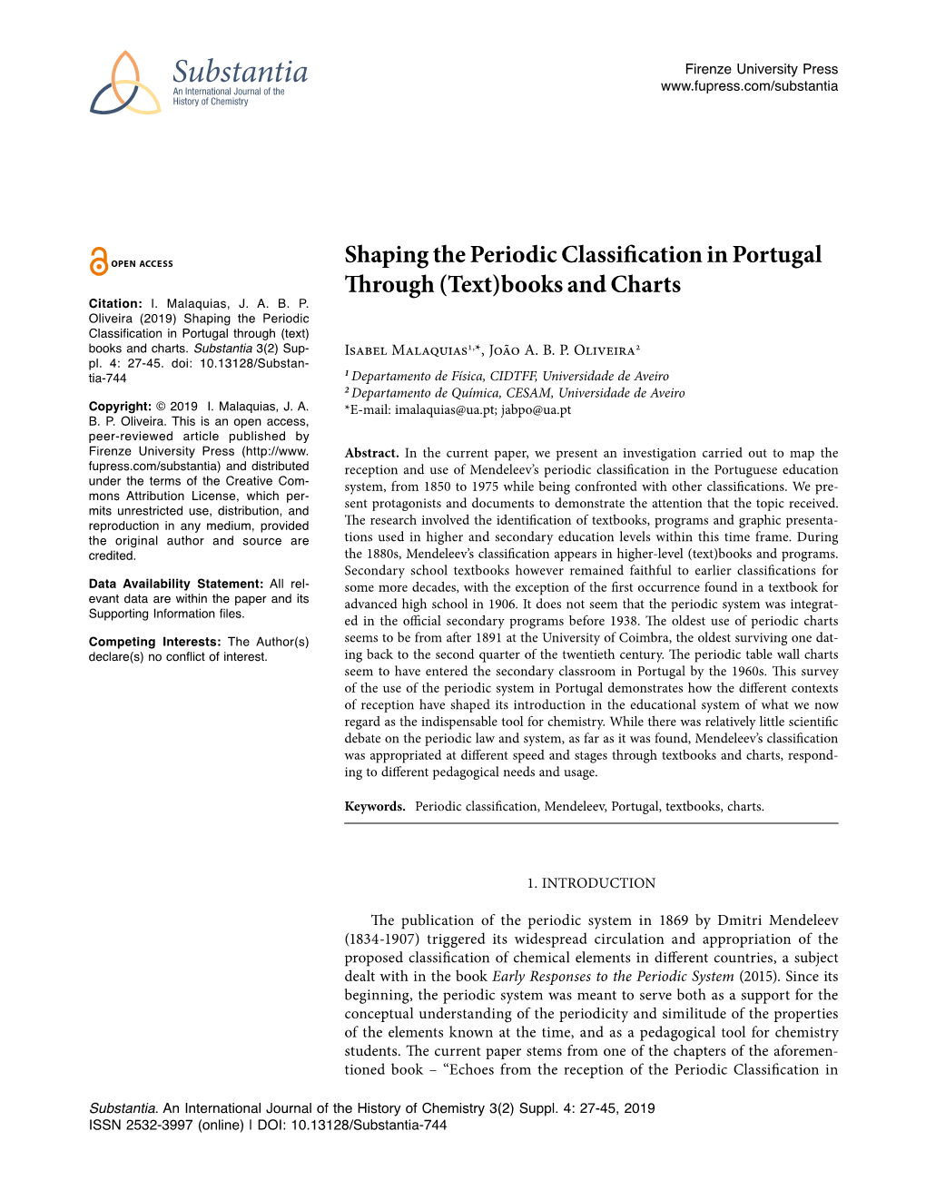 Shaping the Periodic Classification in Portugal Through (Text)Books and Charts Citation: I