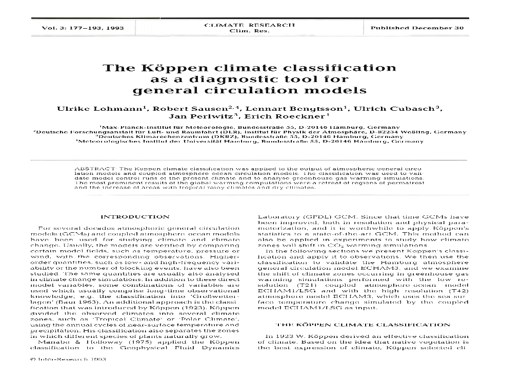 The Koppen Climate Classification As a Diagnostic Tool for General Circulation Models