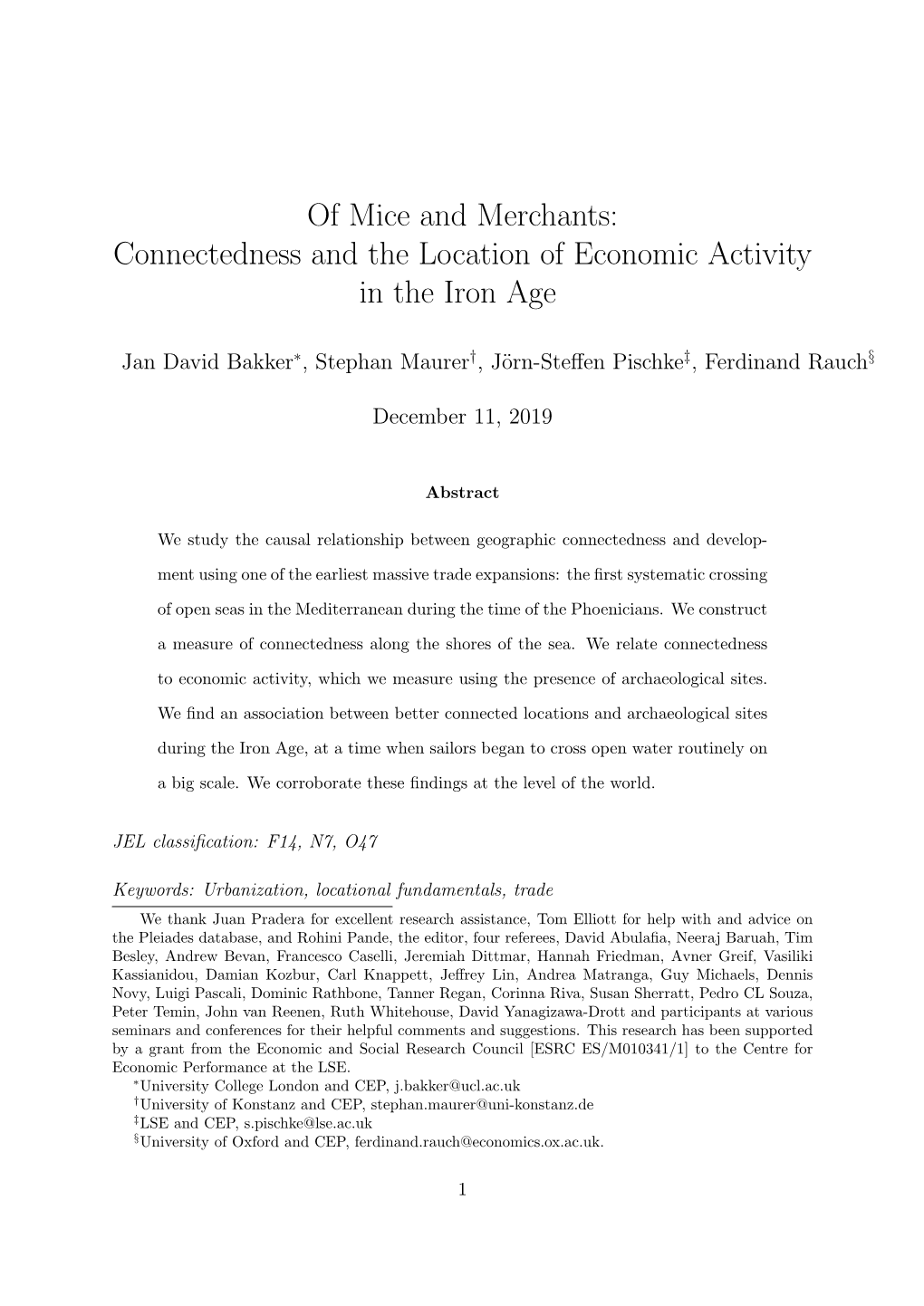 Connectedness and the Location of Economic Activity in the Iron Age