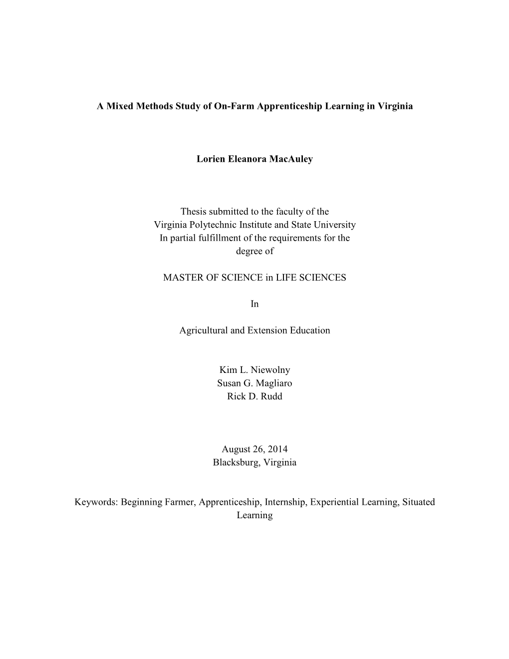 A Mixed Methods Study of On-Farm Apprenticeship Learning in Virginia