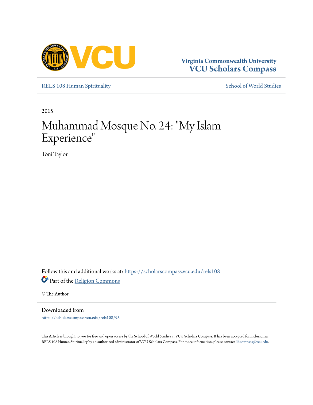 Muhammad Mosque No. 24: "My Islam Experience" Toni Taylor