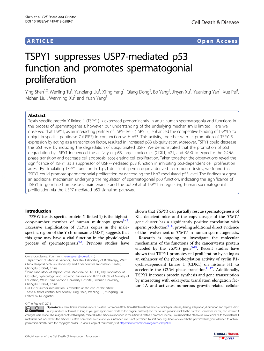 TSPY1 Suppresses USP7-Mediated P53 Function and Promotes