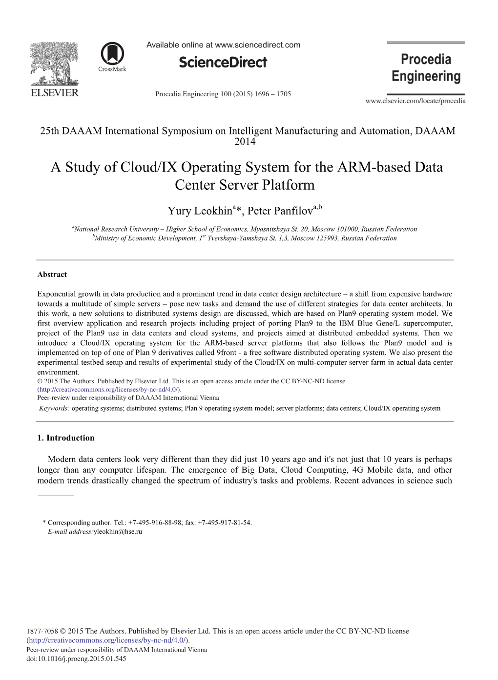 A Study of Cloud/IX Operating System for the ARM-Based Data Center Server Platform