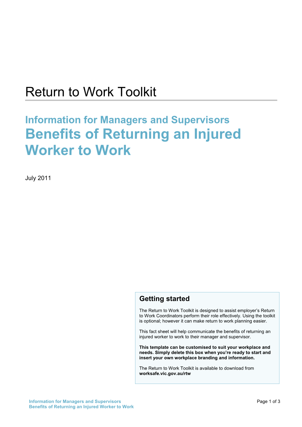 Return To Work Checklist – Manager/Supervisor