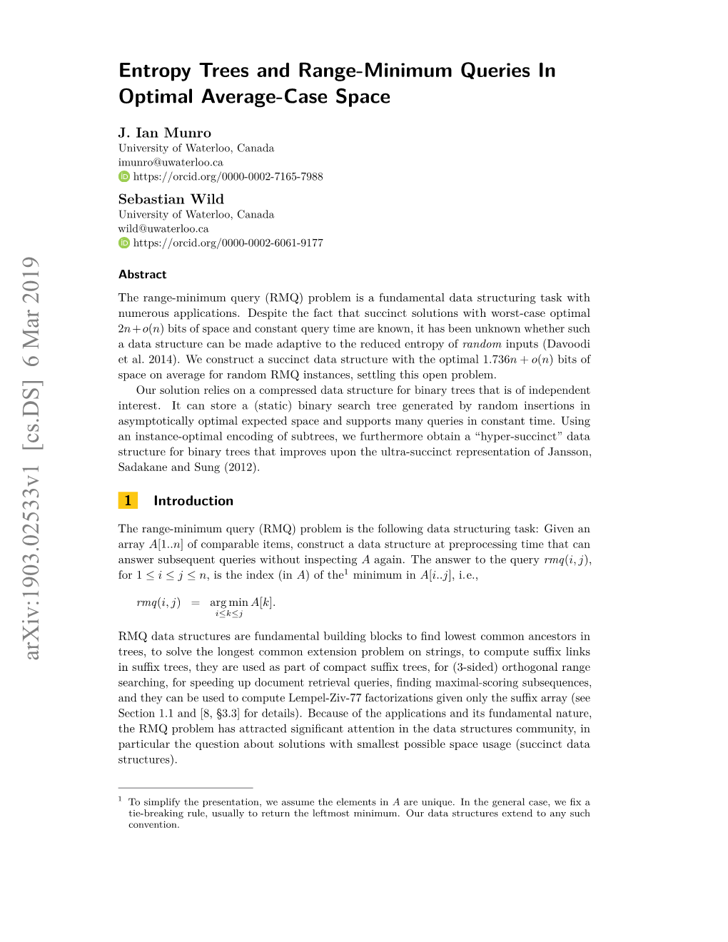 Entropy Trees and Range-Minimum Queries in Optimal Average-Case Space