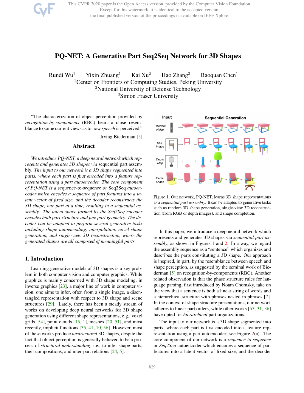 PQ-NET: a Generative Part Seq2seq Network for 3D Shapes