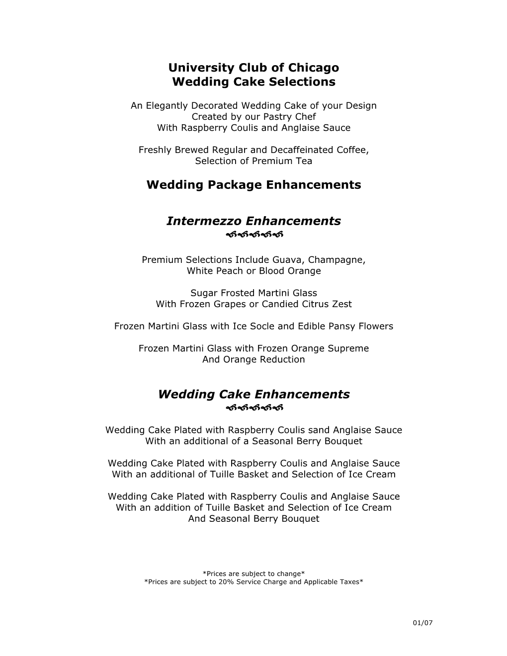 University Club of Chicago Wedding Cake Selections Wedding Package