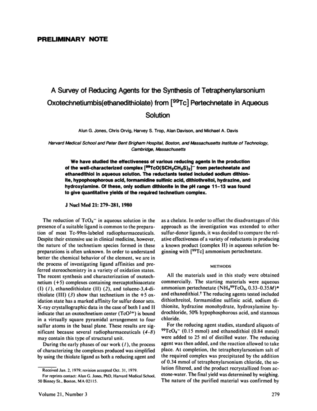 Oxotechnetiumbis(Ethanedithiolate)From[9@Tc]Pertechnetateinaqueous Solution