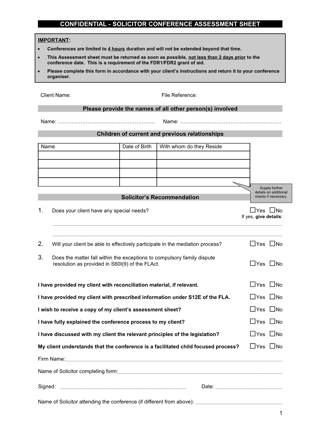 Solicitor Conference Assessment Sheet