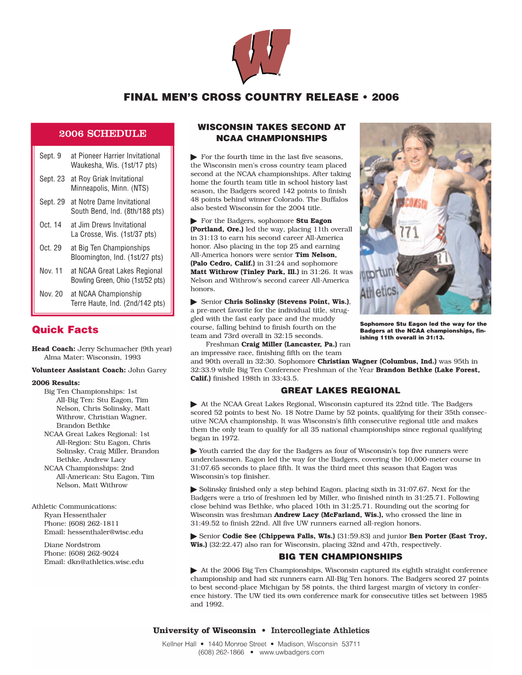 FINAL MEN's CROSS COUNTRY RELEASE • 2006 Quick Facts 2006
