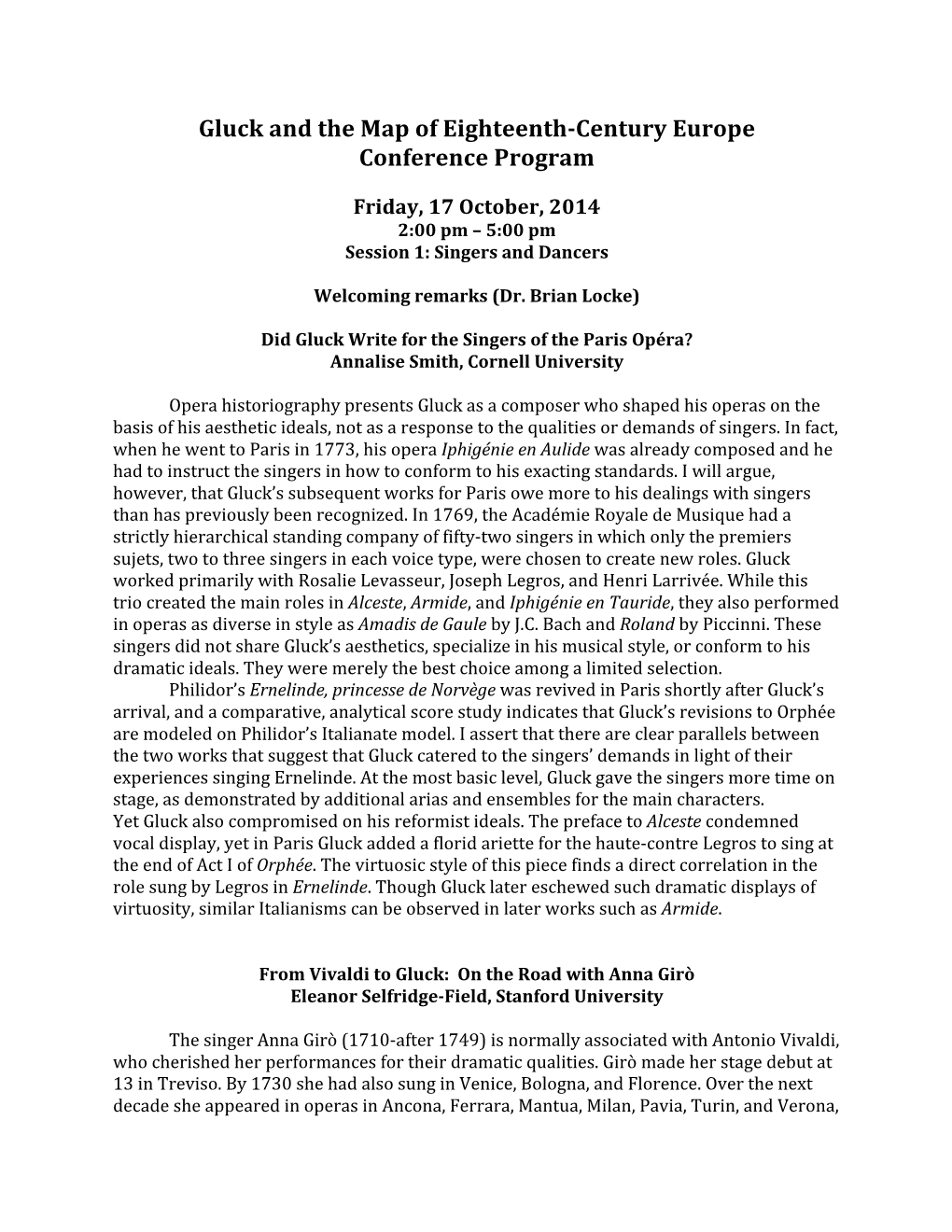 Gluck and the Map of Eighteenth-Century Europe Conference Program