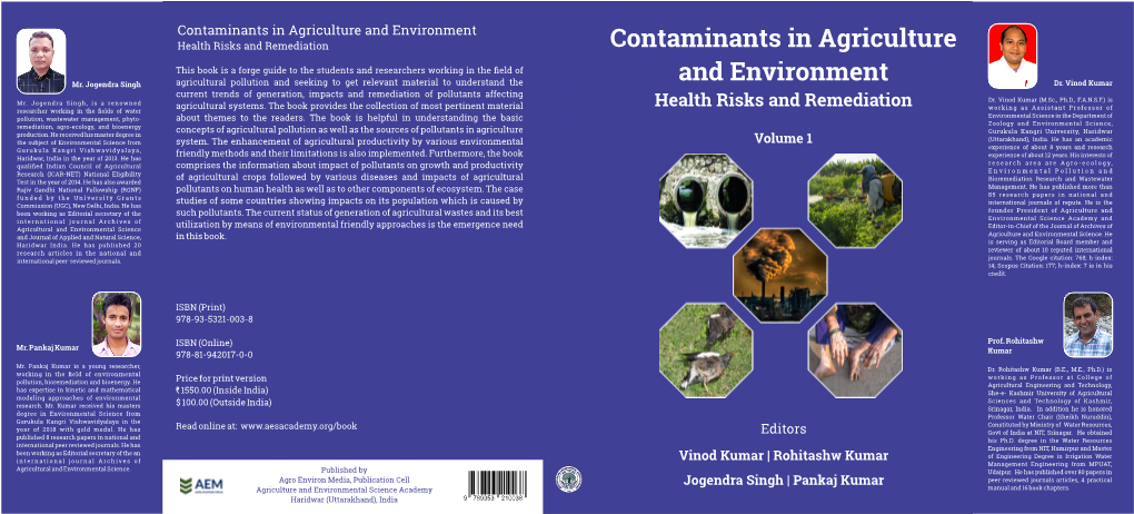 Contaminants in Agriculture and Environment Health Risks and Remediation Contaminants in Agriculture