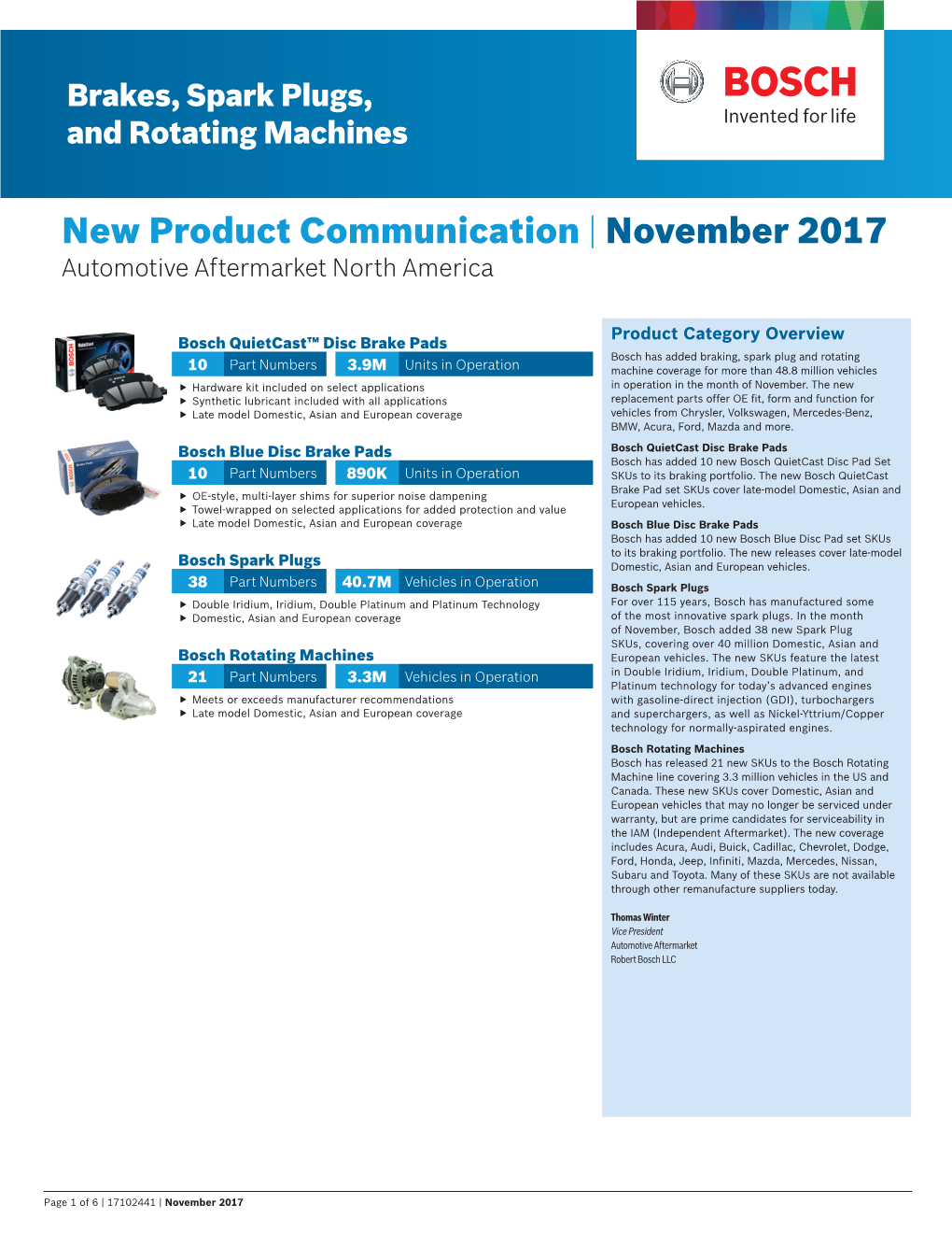 New Product Communication | November 2017 Automotive Aftermarket North America