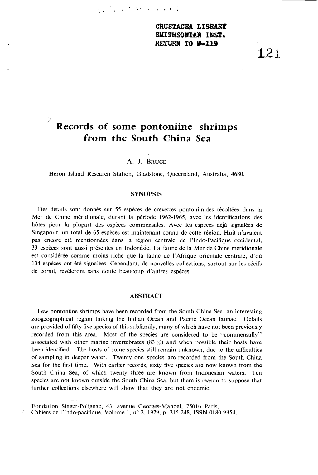 Records of Some Pontoniine Shrimps from the South China Sea