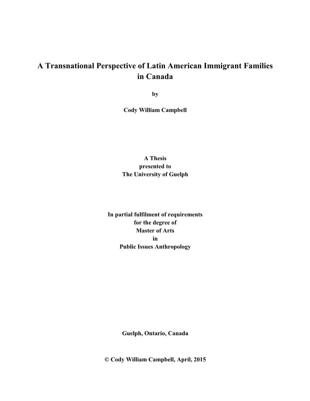 A Transnational Perspective of Latin American Immigrant Families in Canada