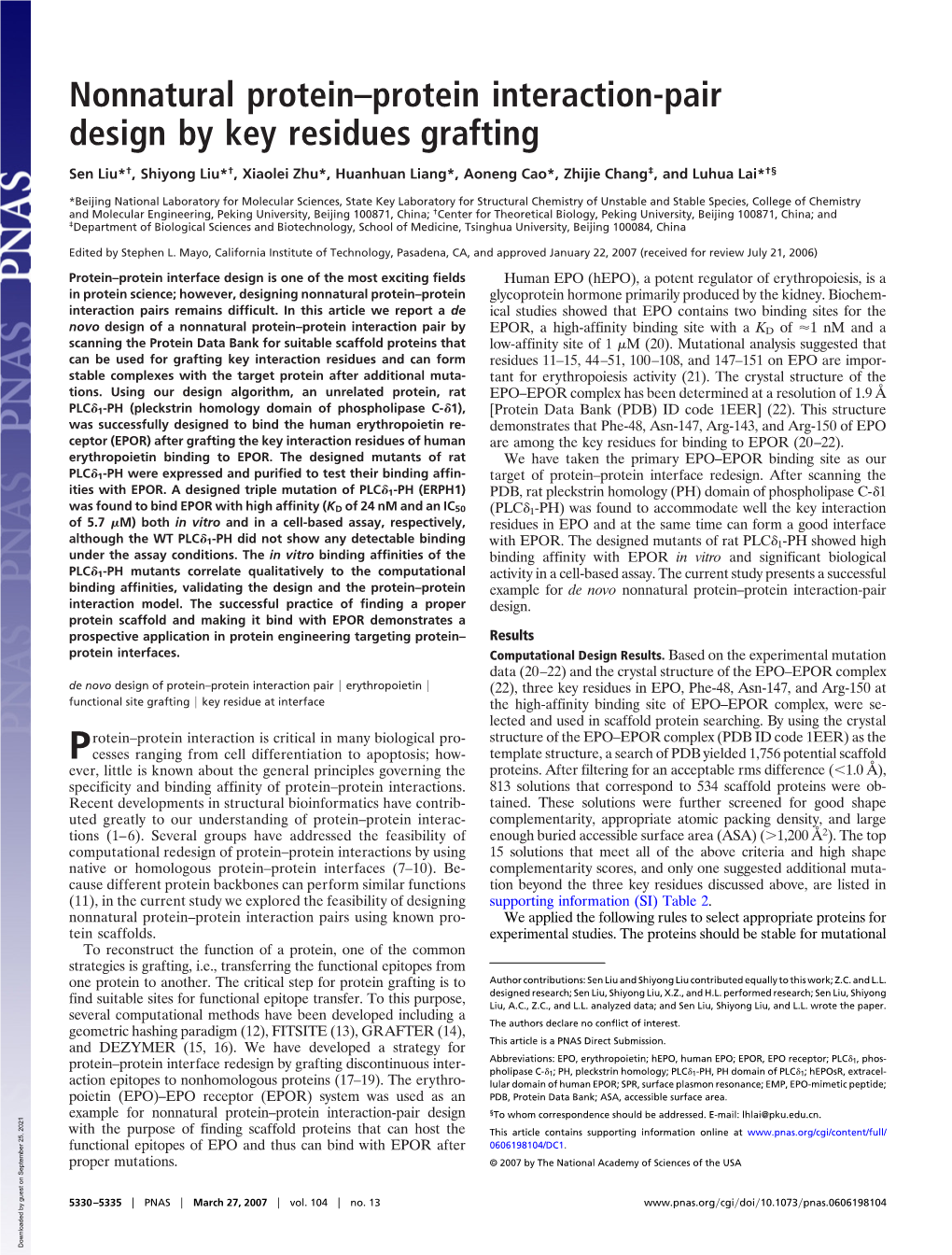 Nonnatural Protein–Protein Interaction-Pair Design by Key Residues Grafting