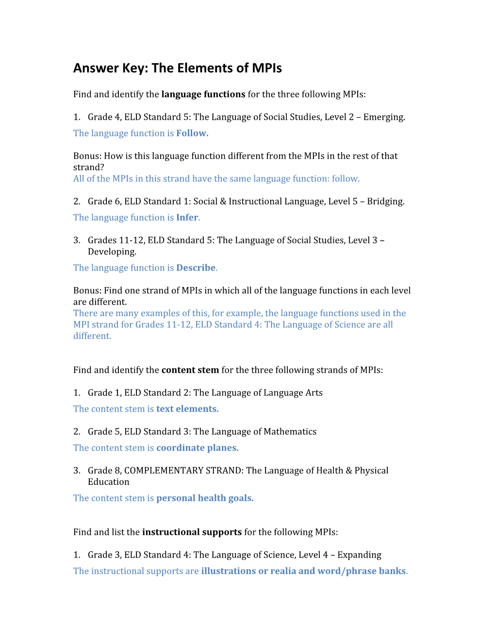 Answer Key: the Elements of Mpis