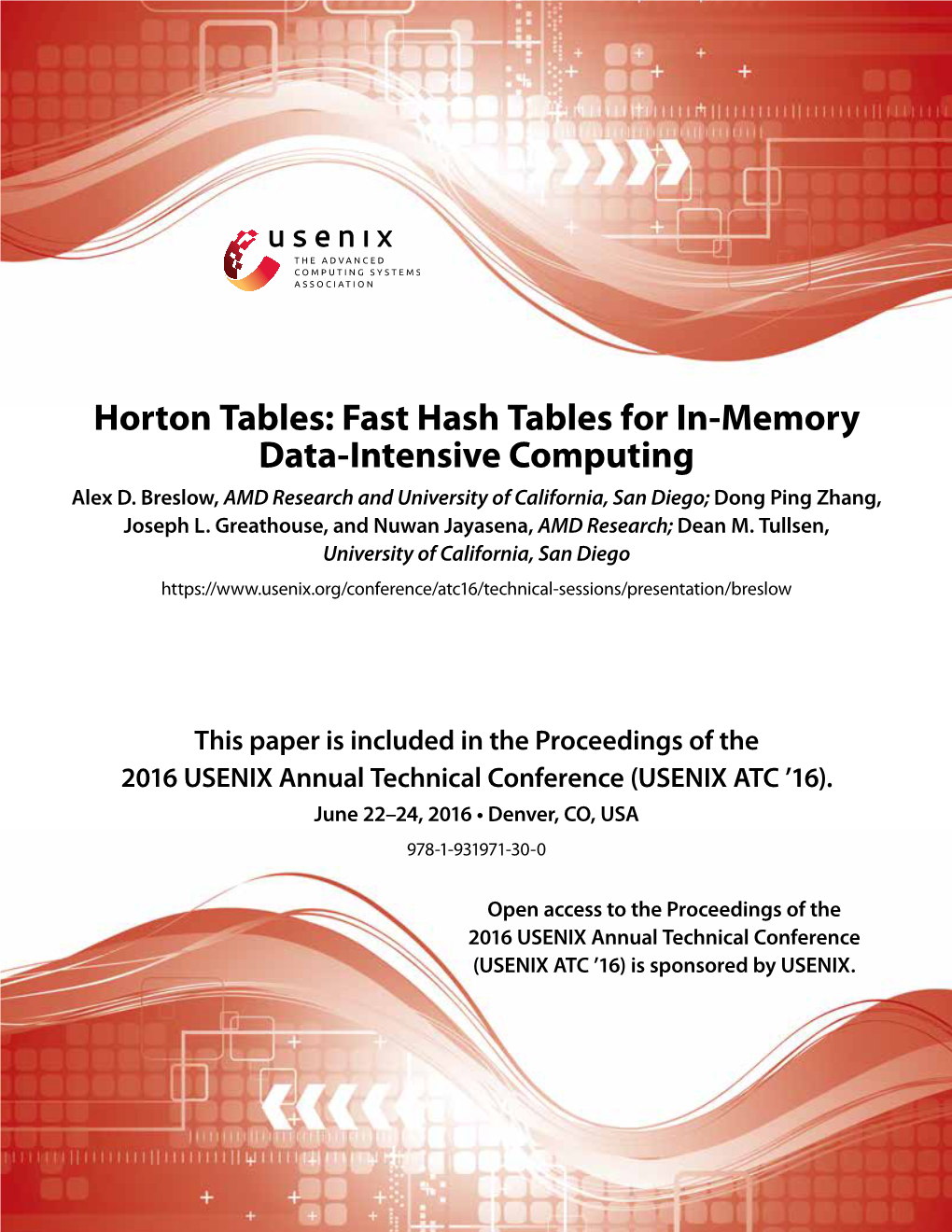 Horton Tables: Fast Hash Tables for In-Memory Data-Intensive Computing Alex D