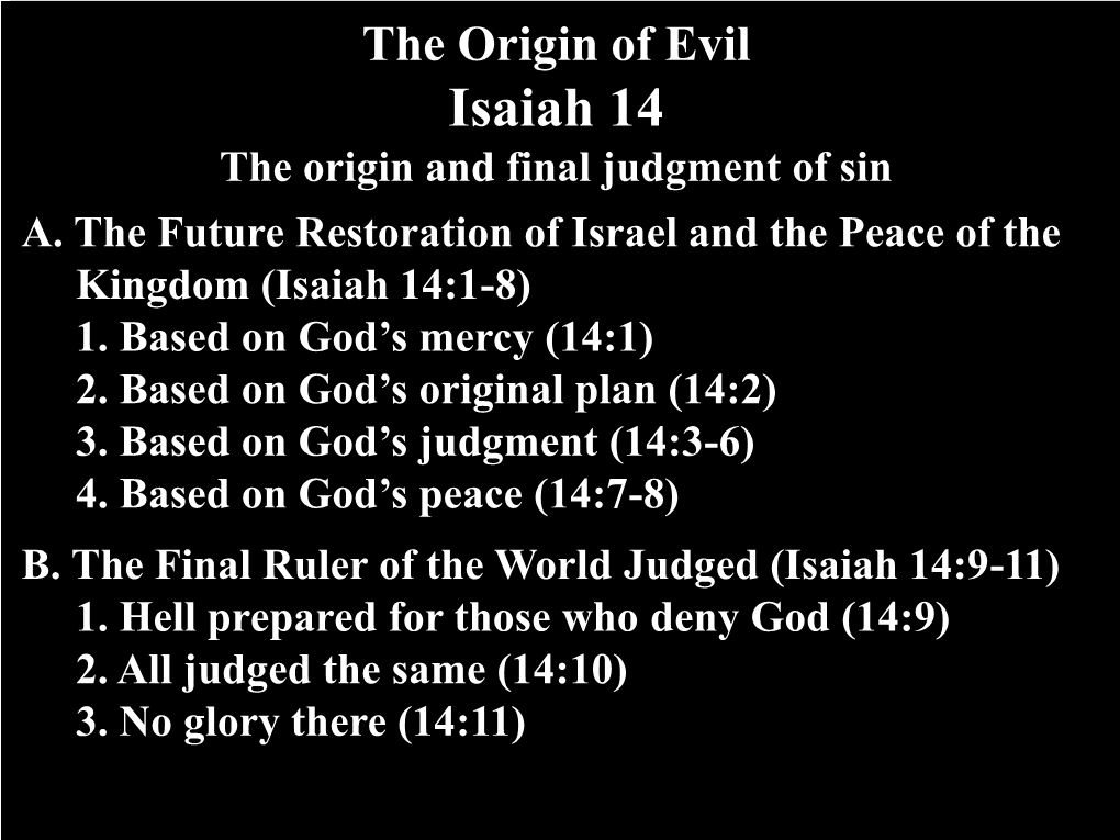 Isaiah 14 the Origin and Final Judgment of Sin A