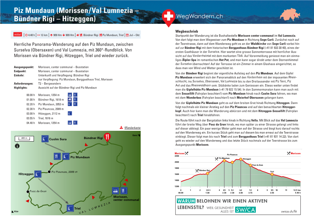 Piz Mundaun (Morissen/Val Lumnezia – Bündner Rigi – Hitzeggen)