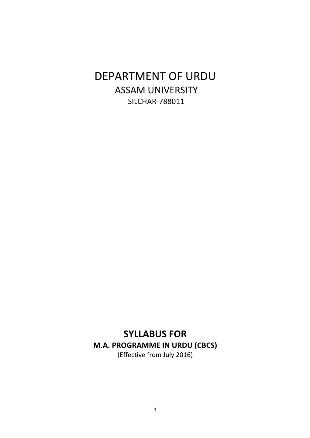 Department of Urdu Assam University Silchar-788011