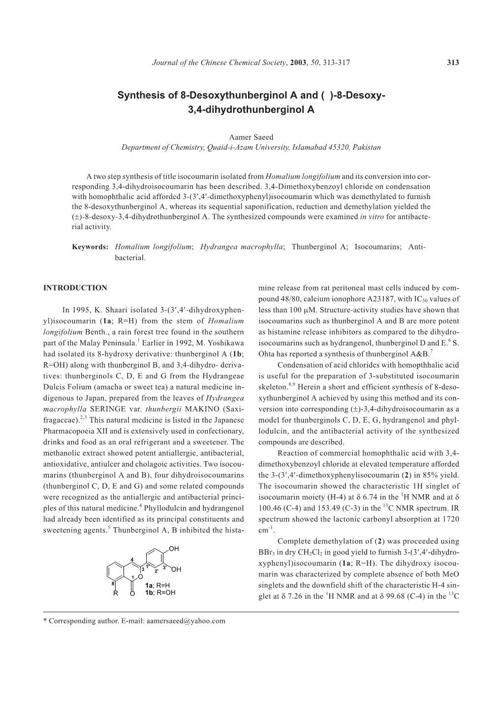 Synthesis of 8-Desoxythunberginol a and (±)-8-Desoxy- 3,4-Dihydrothunberginol A