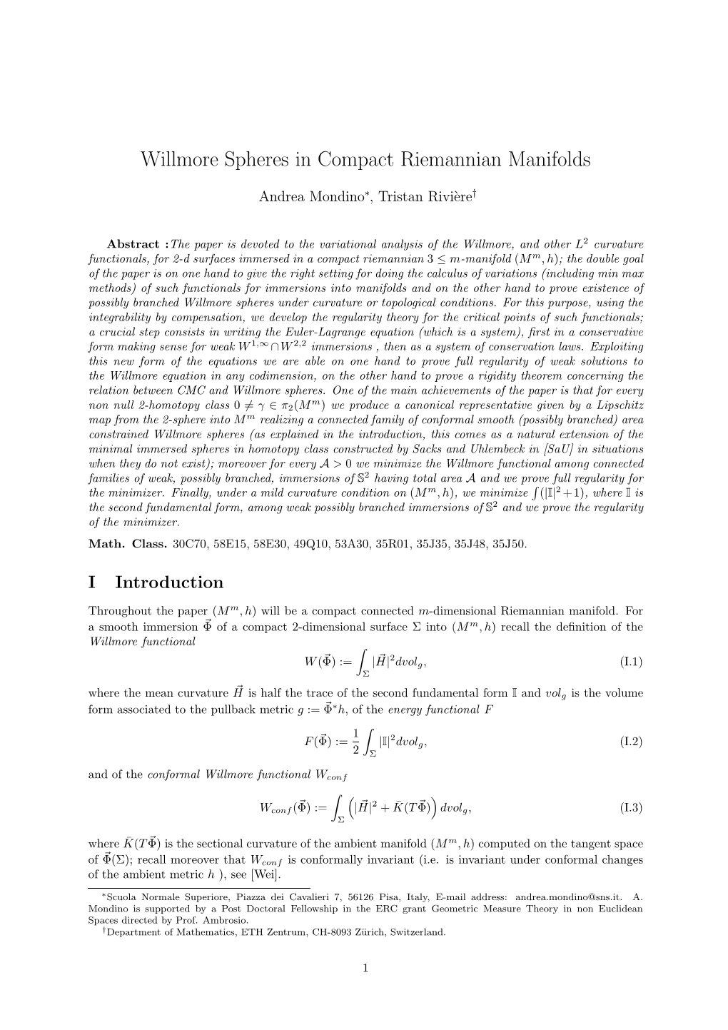 Willmore Spheres in Compact Riemannian Manifolds