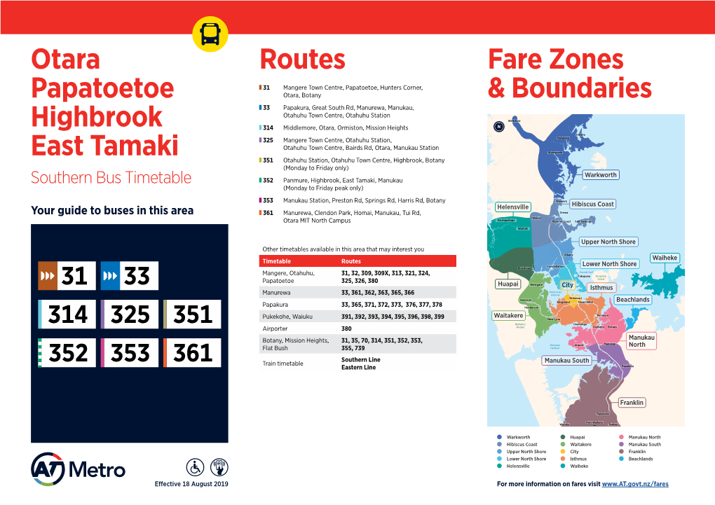 Routes Otara Papatoetoe Highbrook East Tamaki Fare Zones & Boundaries
