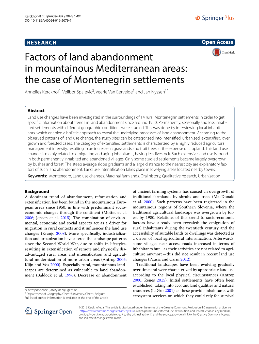 Factors of Land Abandonment in Mountainous Mediterranean Areas