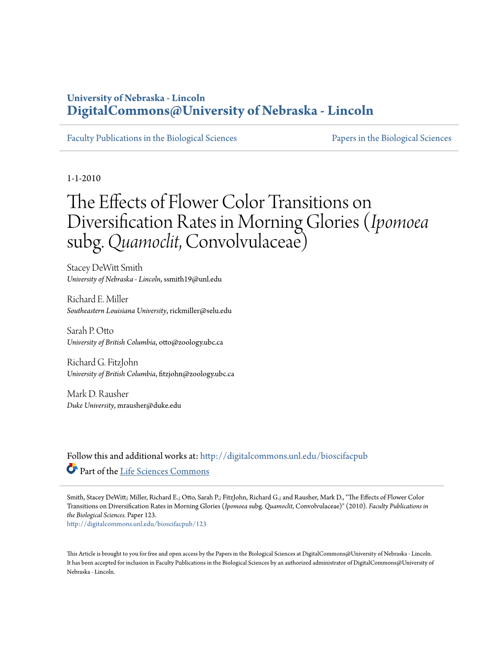 The Effects of Flower Color Transitions on Diversification Rates in Morning Glories (Ipomoea Subg