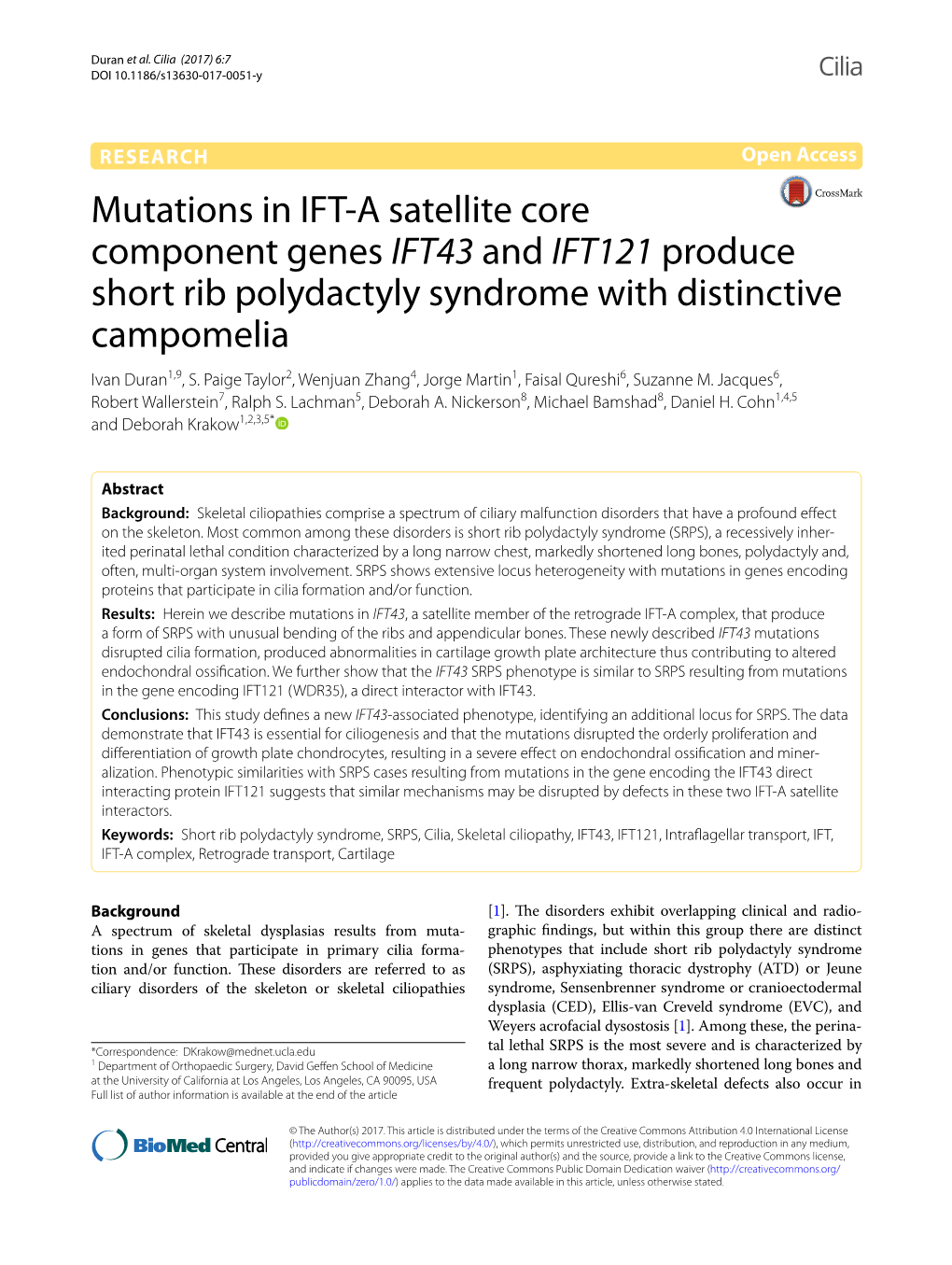 Mutations in IFT-A Satellite Core Component Genes IFT43 And