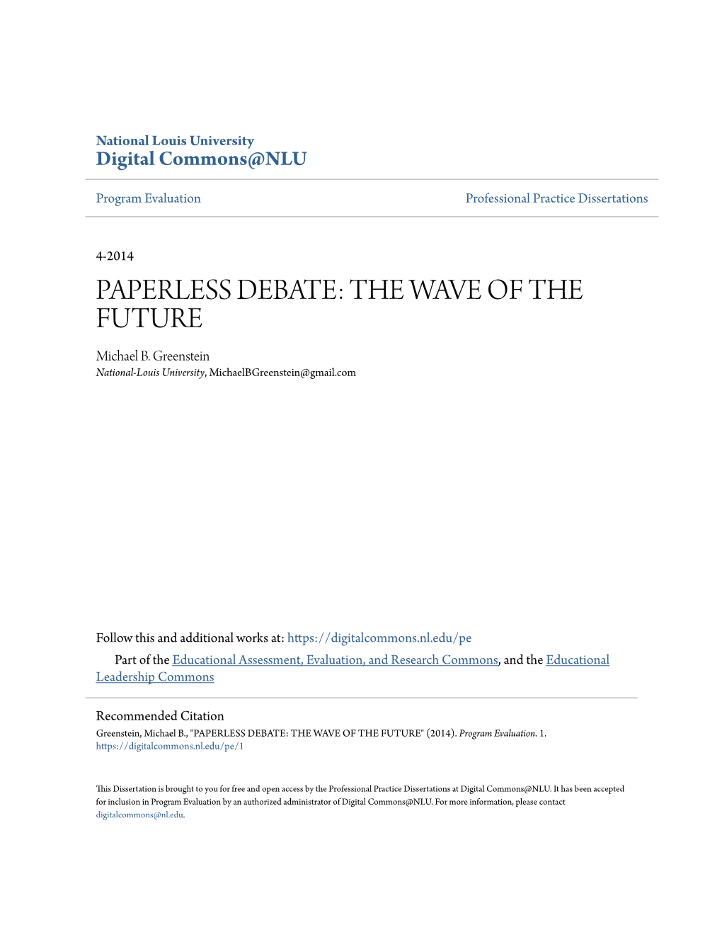 PAPERLESS DEBATE: the WAVE of the FUTURE Michael B