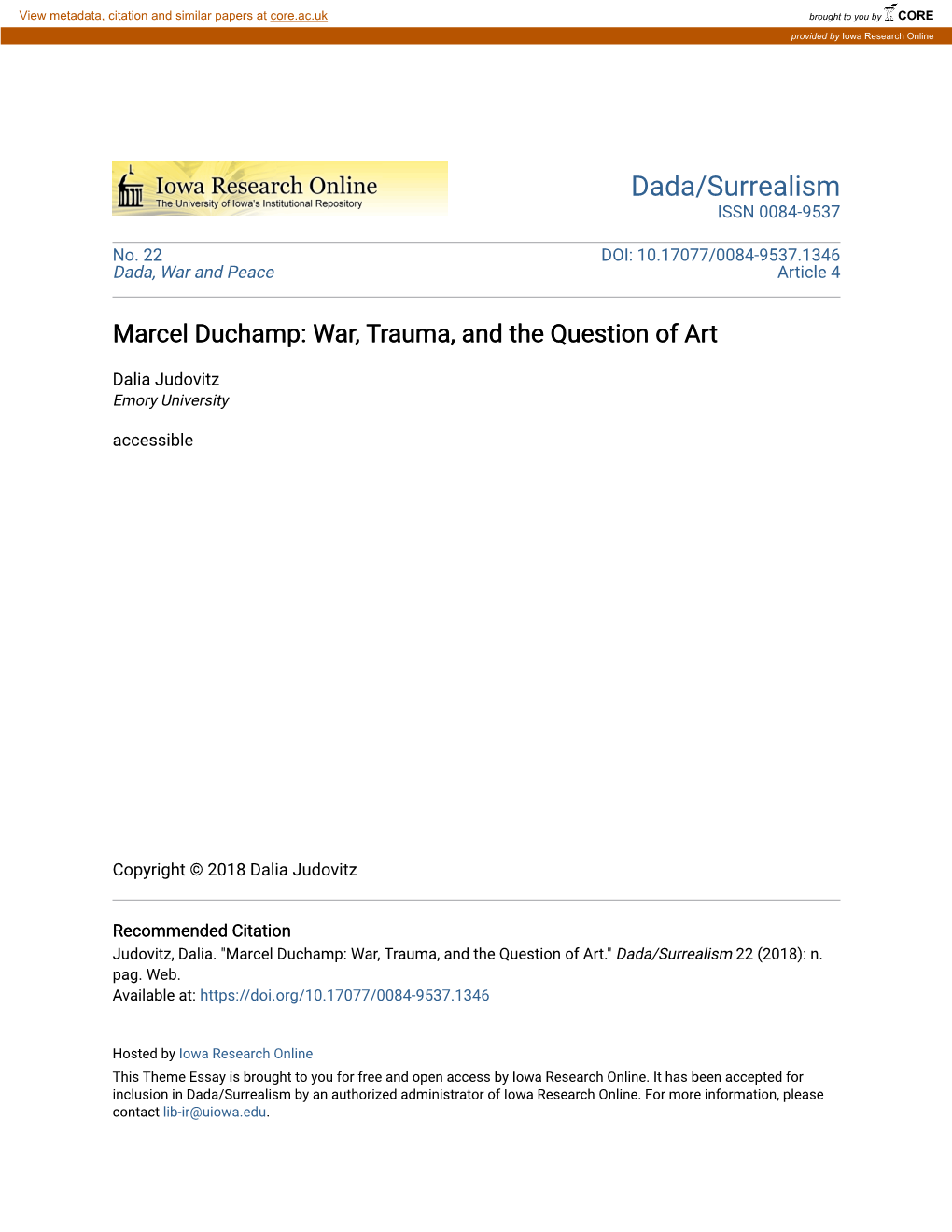 Marcel Duchamp: War, Trauma, and the Question of Art