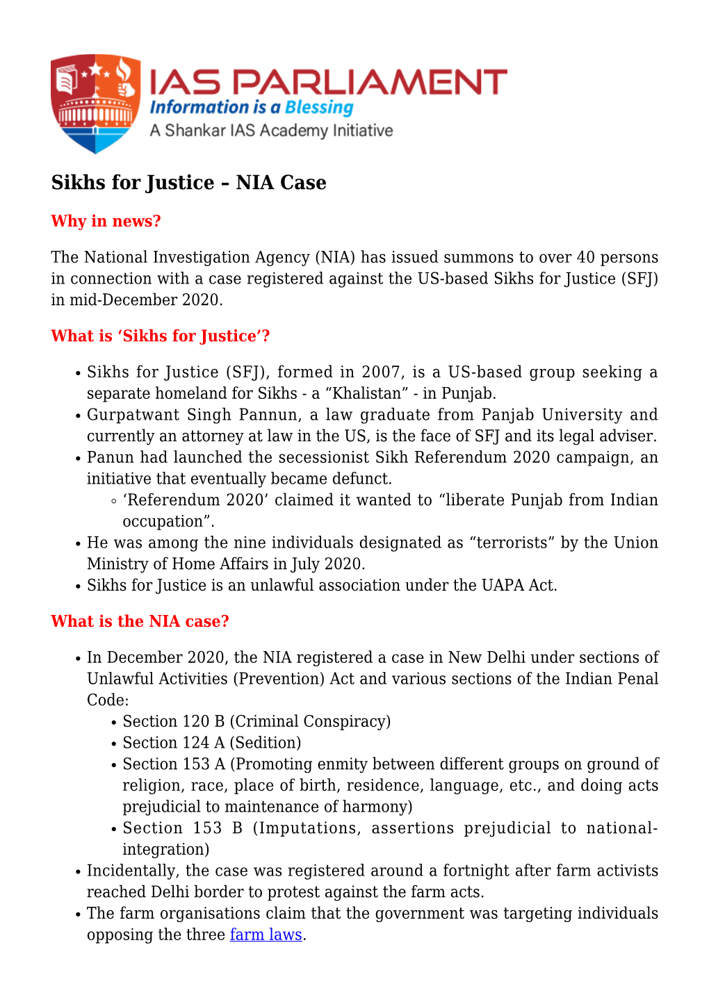 Sikhs for Justice – NIA Case