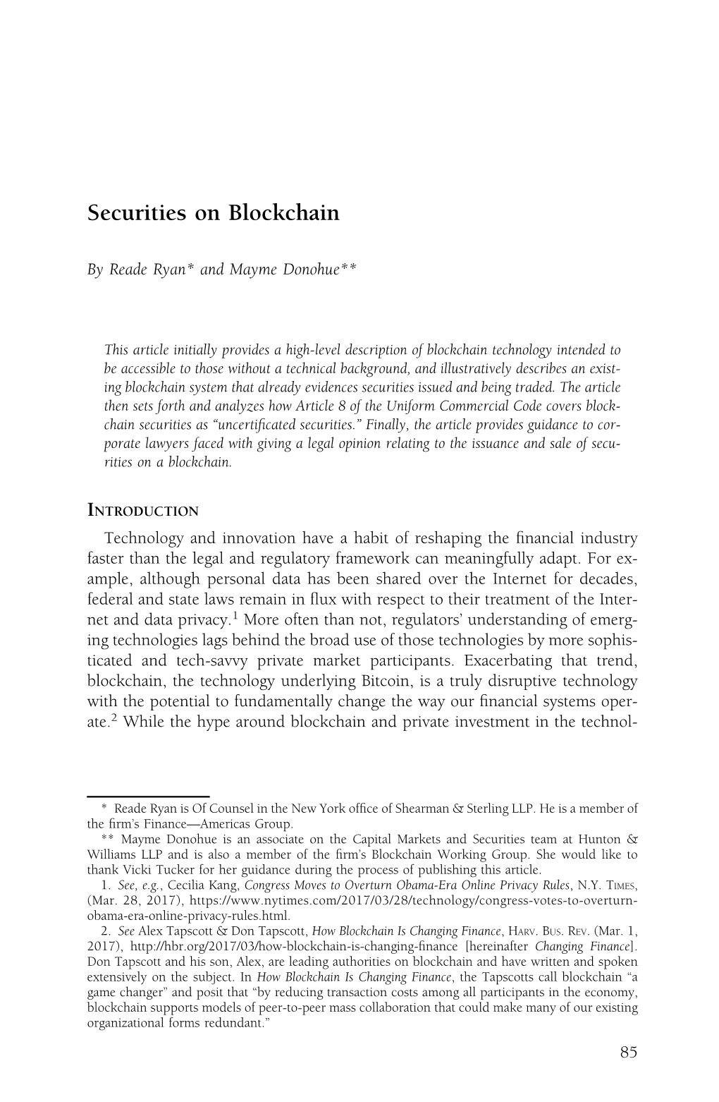 Securities on Blockchain