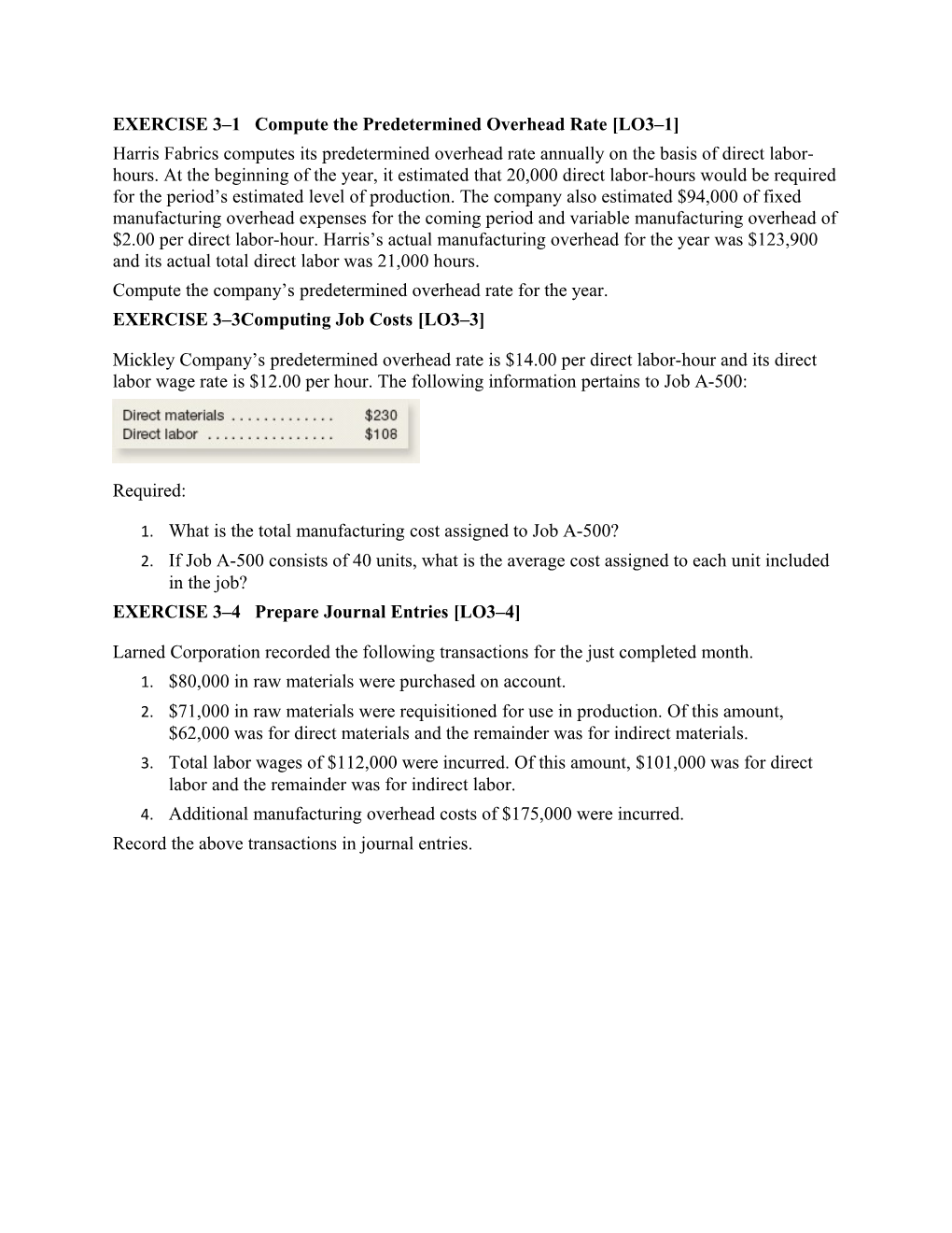 EXERCISE 3 1 Compute the Predetermined Overhead Rate LO3 1