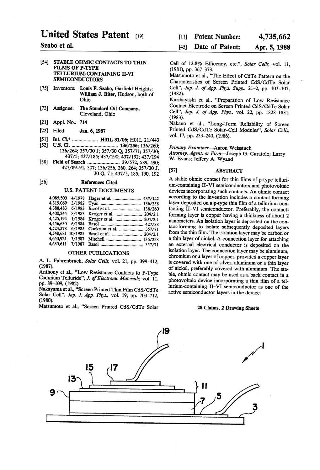 United States Patent (19) 11 Patent Number: 4,735,662 Szabo Et Al