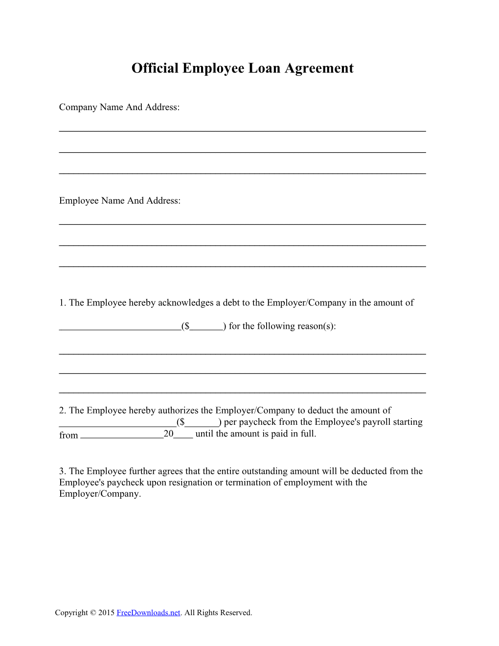 Official Employee Loan Agreement