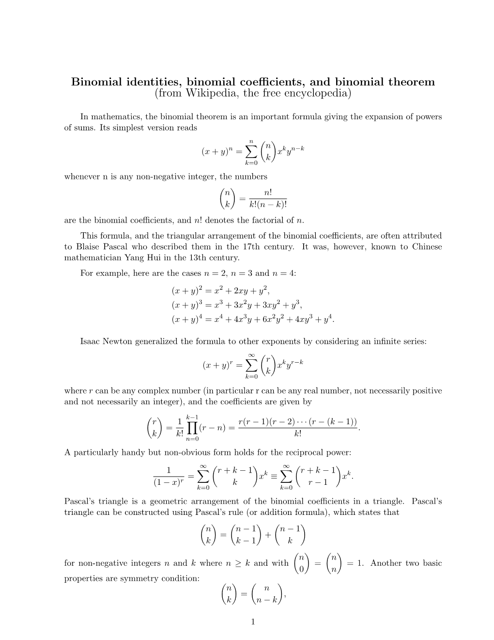 Binomial Identities, Binomial Coefficients, and Binomial Theorem
