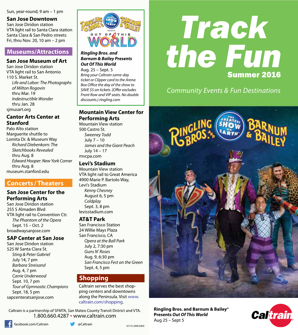 Track the Fun Is Your Guide to Attractions and Events Served by Cinco Y Cinco / Five & Five Exhibit Sept 3 & 4, 10 Am – 5 Pm Caltrain