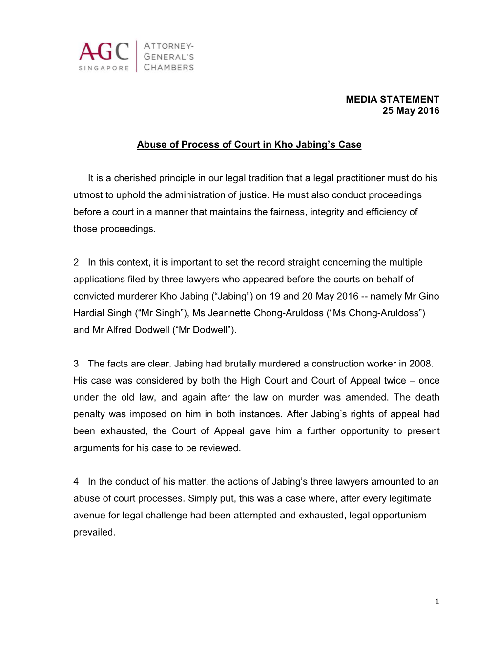 MEDIA STATEMENT 25 May 2016 Abuse of Process of Court in Kho